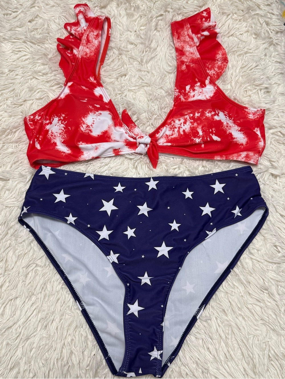 Patriotic Red White Blue Bikini Set Size Large